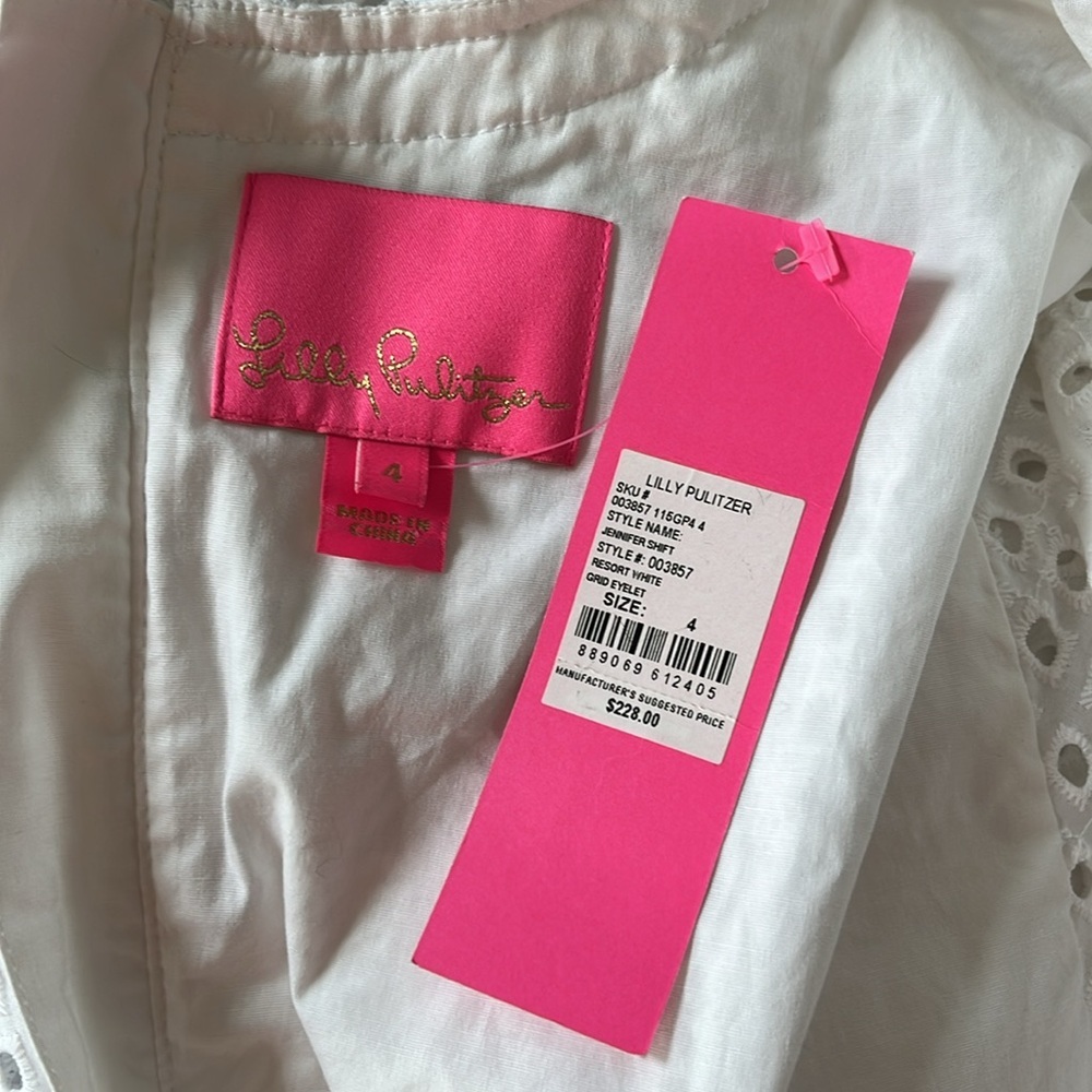 NWT Lilly Pulitzer Jennifer Shift Resort Grid White Eyelet Dress Sz 4 - Picture 10 of 10